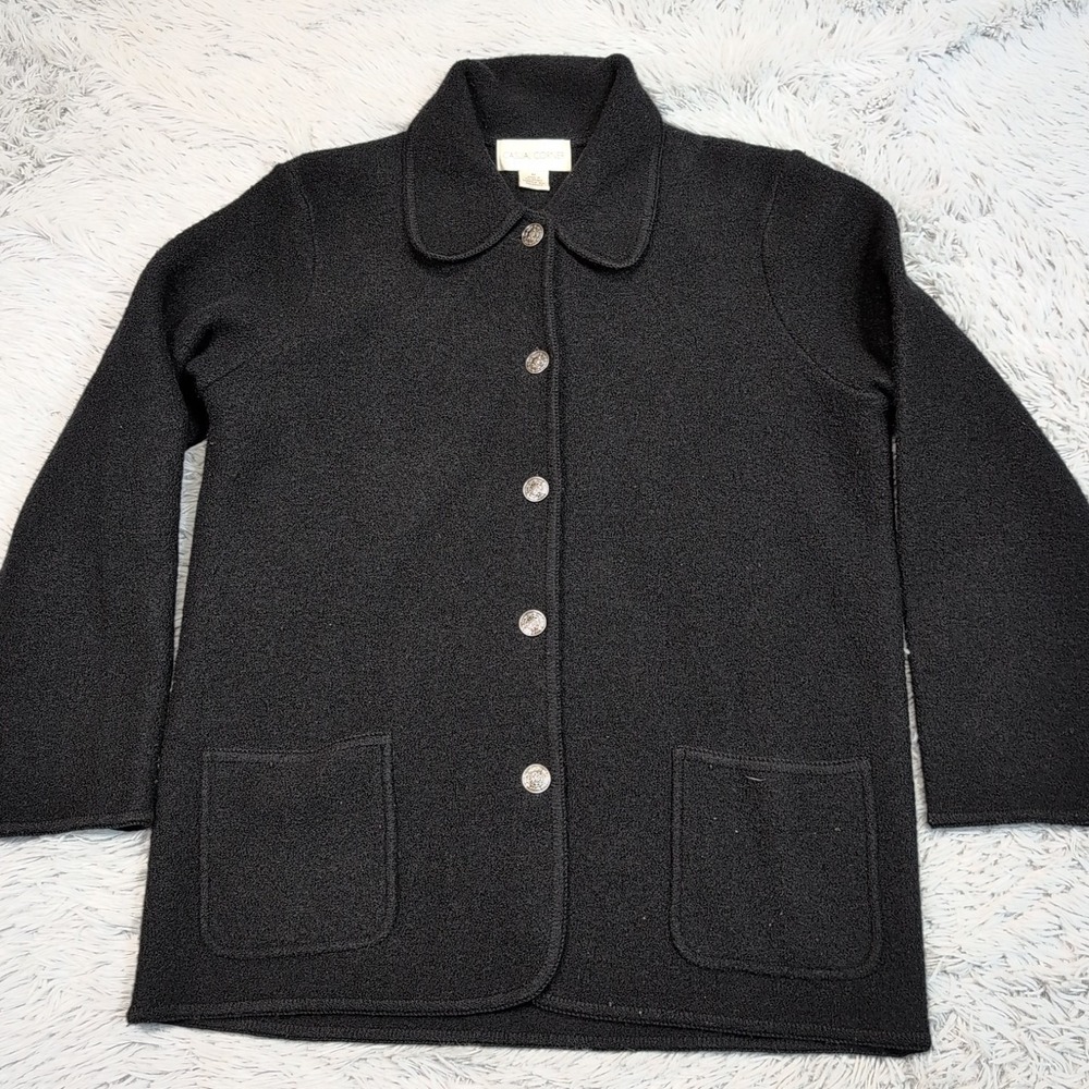 Vintage Casual Corner Jacket Womens M Black Wool Coat Pockets Button Up Cozy